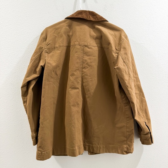 NWOT Old Money Preppy Boho‎ Old Navy Canvas Barn Jacket Tan with Brown Collar M - Picture 6 of 7